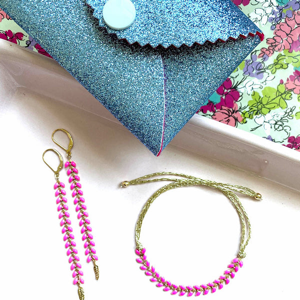Wisteria Bright Pink Friendship Bracelet and Drop Earrings SetWisteria Bright Pink Friendship Bracelet and Drop Earrings Set