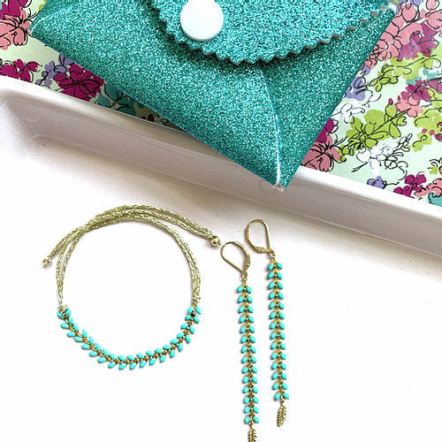 Wisteria Emerald Green Friendship Bracelet and Drop Earrings Set